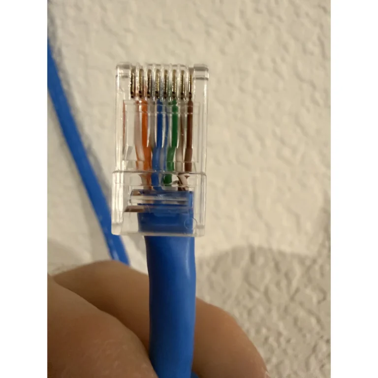RJ45 Ethernet connector termination on network cabling.