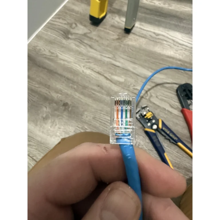 Ethernet cabling and termination tools used for structured cabling work.