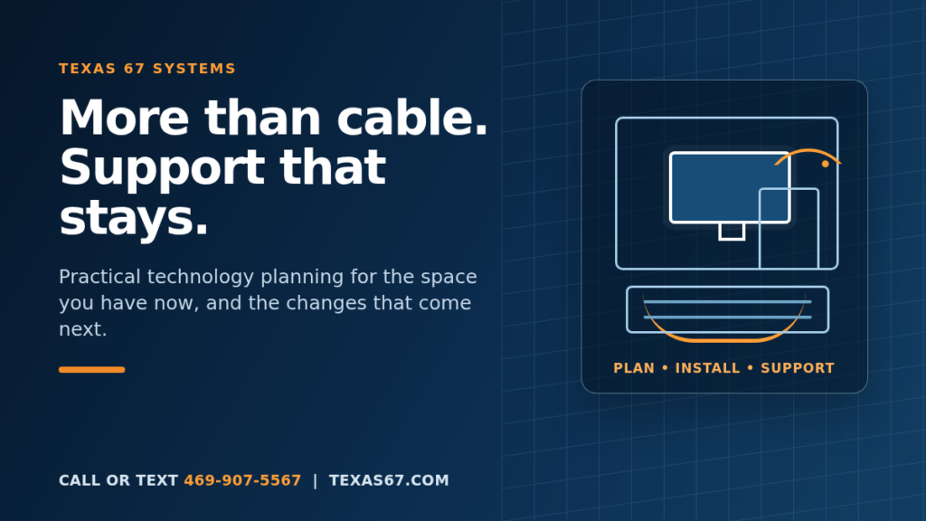 More than cable. Support that stays. Texas 67 Systems technology planning and support graphic.